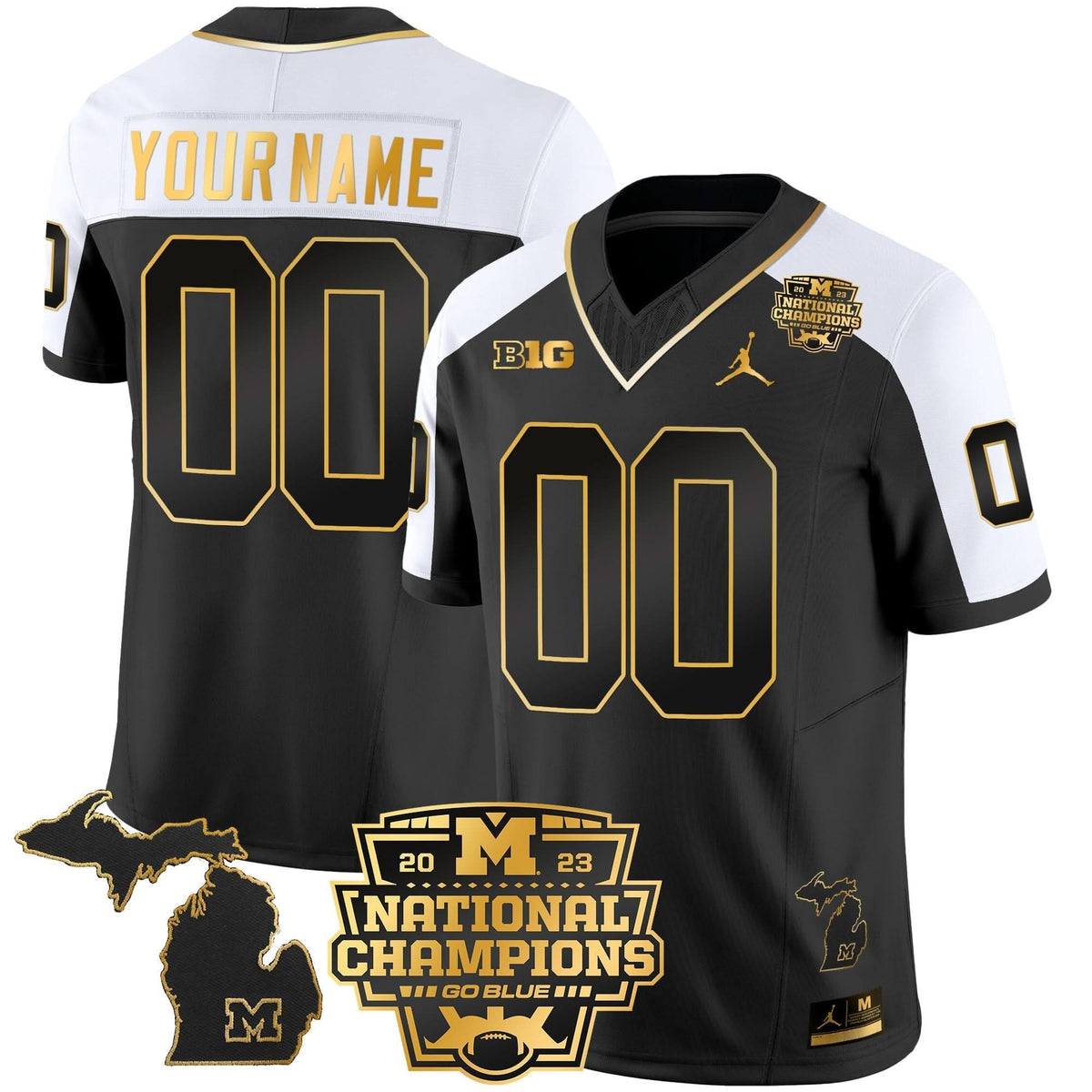 Michigan Wolverines 2023 National Champions Patch Gold Vapor Custom Jersey V3-Cuztomshoes