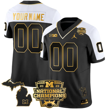 Michigan Wolverines 2023 National Champions Patch Gold Vapor Custom Jersey V3-Cuztomshoes