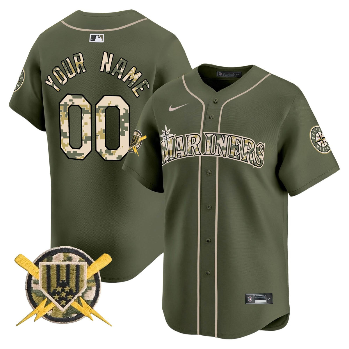 Seattle Mariners Armed Forces Day Vapor Premier Limited Custom Jersey - Stitched