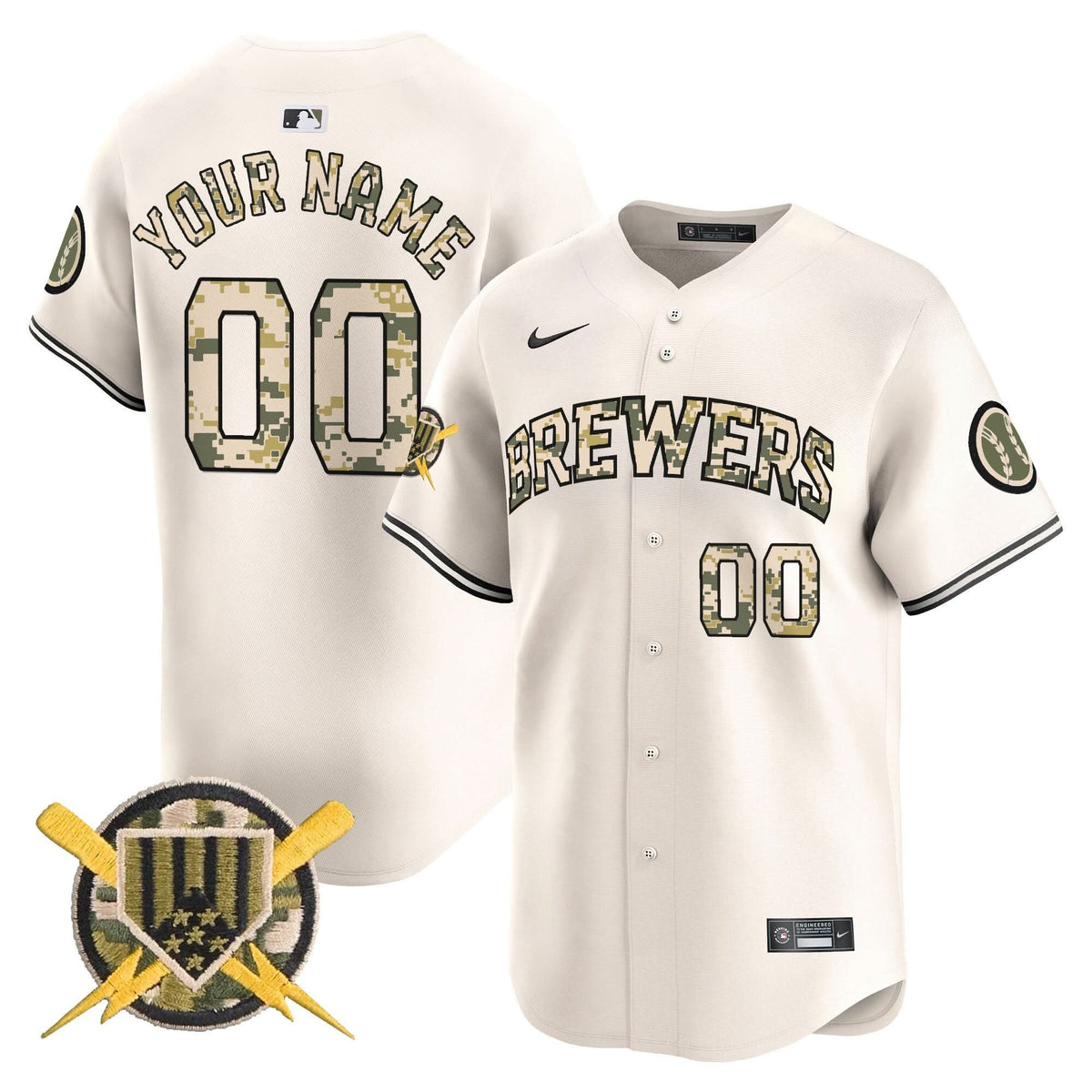 Milwaukee Brewers Armed Forces Day Vapor Premier Limited Custom Jersey - Stitched
