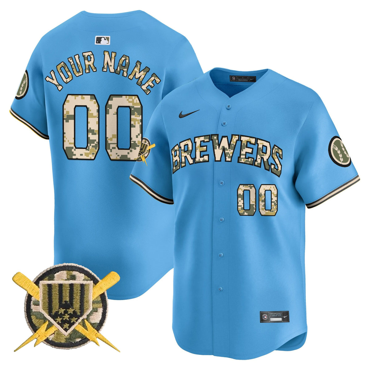 Milwaukee Brewers Armed Forces Day Vapor Premier Limited Custom Jersey - Stitched