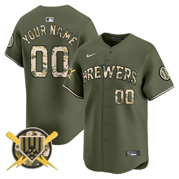 Milwaukee Brewers Armed Forces Day Vapor Premier Limited Custom Jersey - Stitched