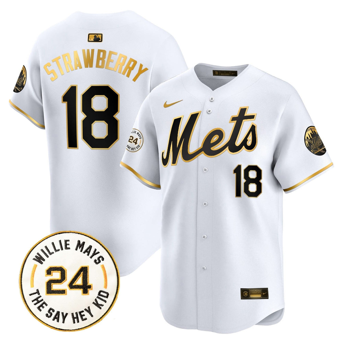 New York Mets Willie Mays Patch Vapor Premier Limited Jersey - Stitched