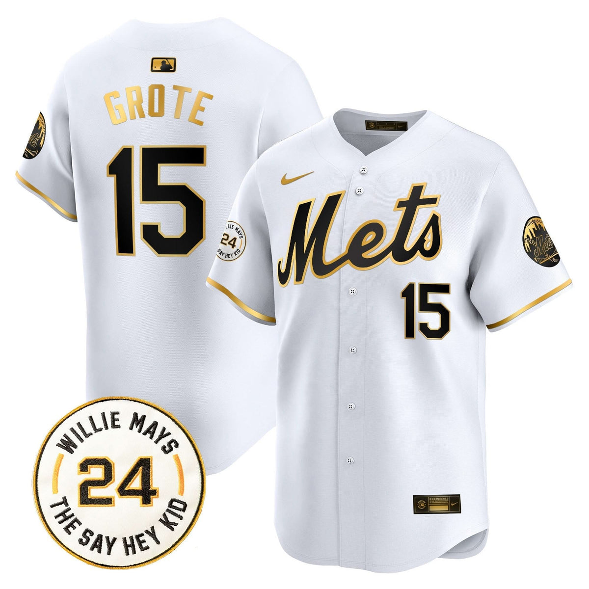 New York Mets Willie Mays Patch Vapor Premier Limited Jersey - Stitched