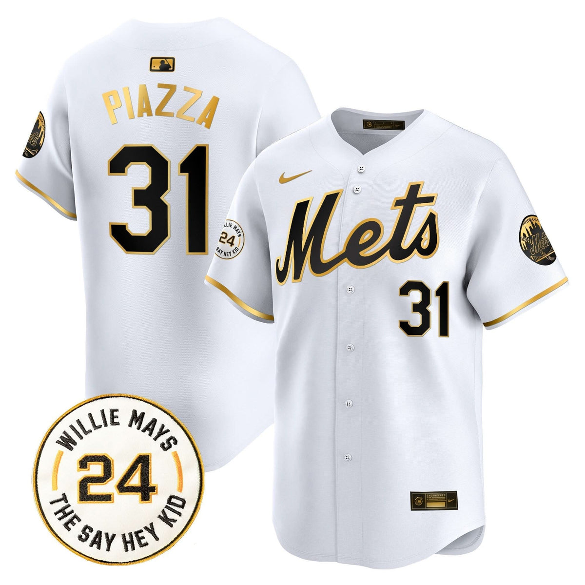 New York Mets Willie Mays Patch Vapor Premier Limited Jersey - Stitched