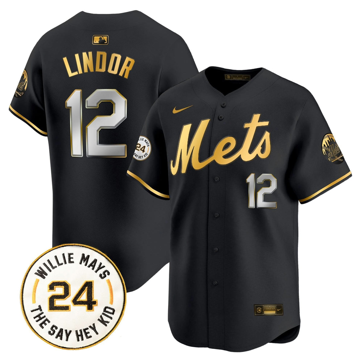 New York Mets Willie Mays Patch Vapor Premier Limited Jersey - Stitched