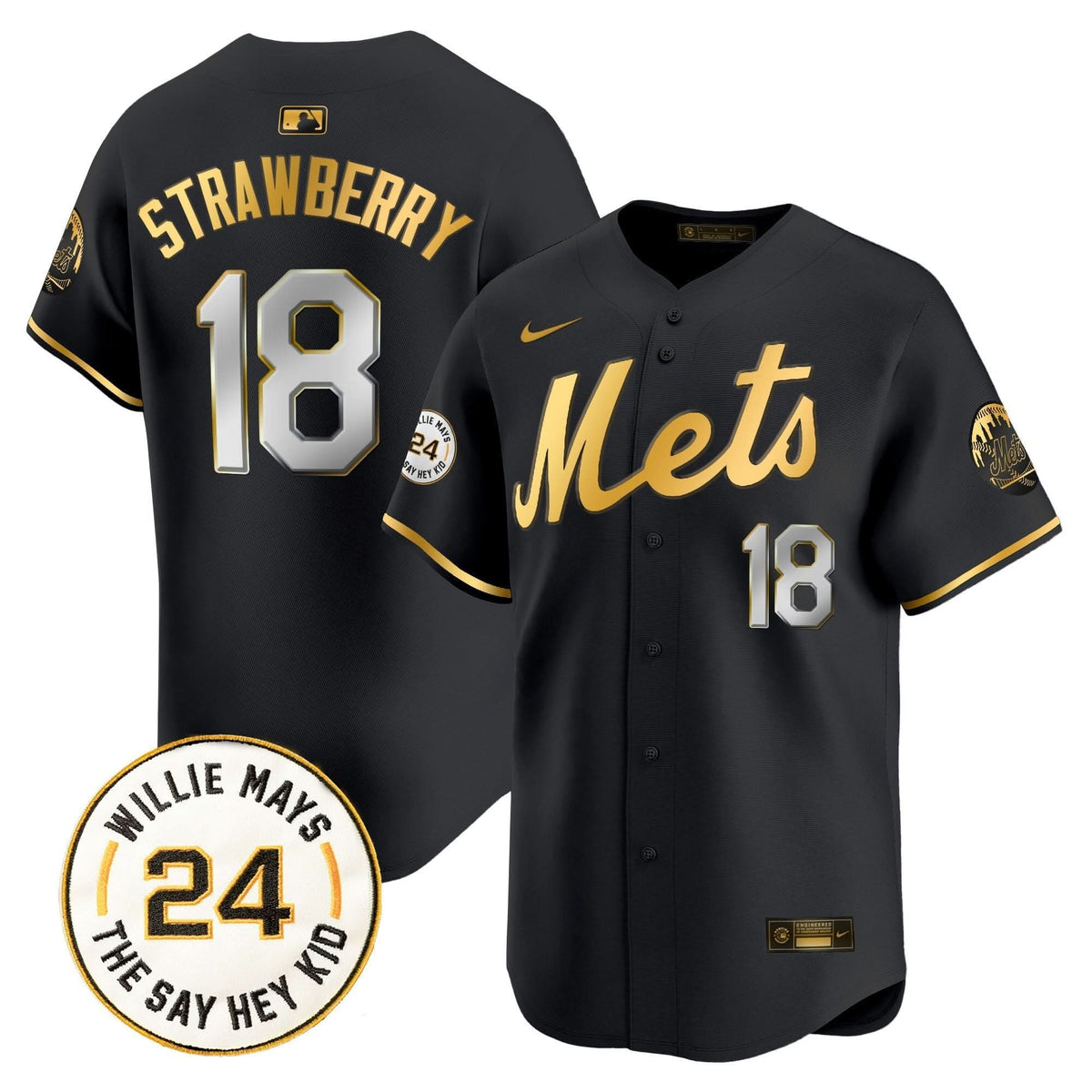 New York Mets Willie Mays Patch Vapor Premier Limited Jersey - Stitched
