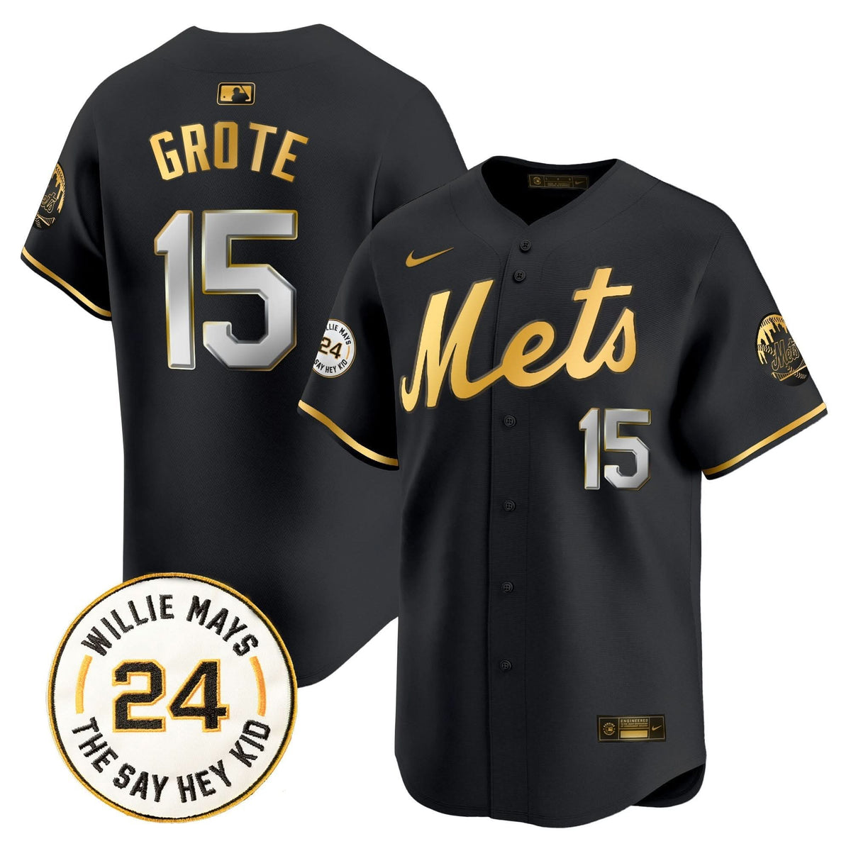 New York Mets Willie Mays Patch Vapor Premier Limited Jersey - Stitched