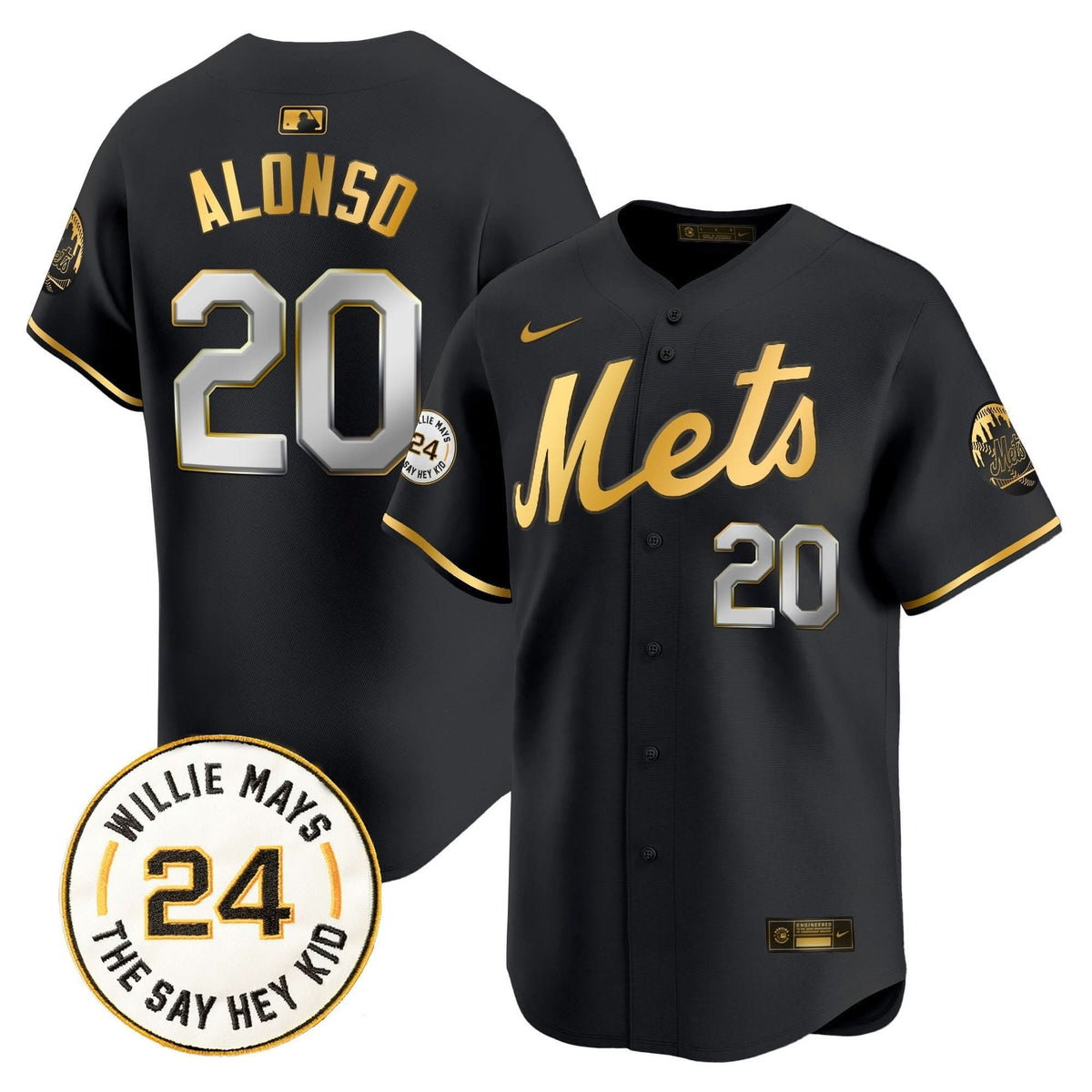 New York Mets Willie Mays Patch Vapor Premier Limited Jersey - Stitched