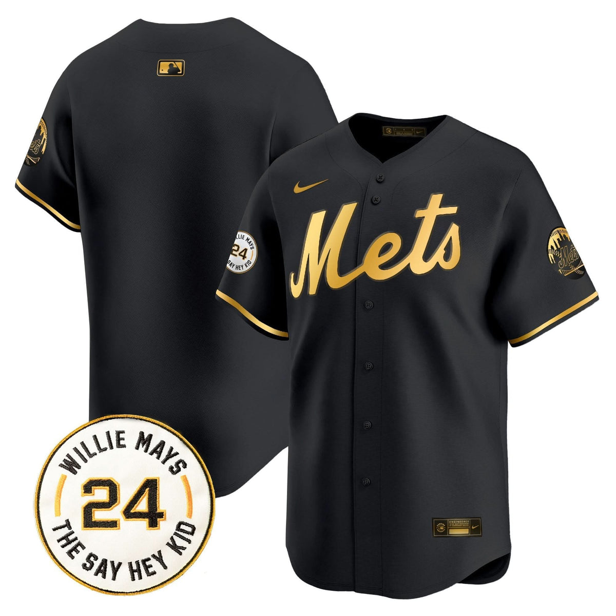 New York Mets Willie Mays Patch Vapor Premier Limited Jersey - Stitched