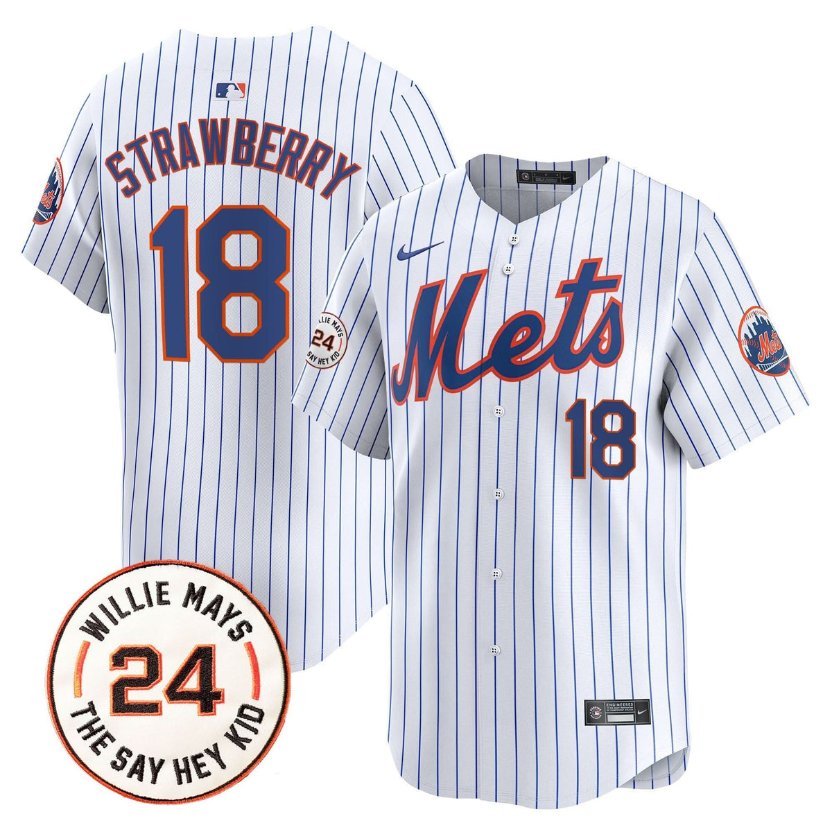 New York Mets Willie Mays Patch Vapor Premier Limited Jersey - Stitched