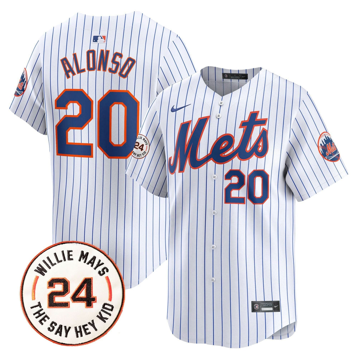 New York Mets Willie Mays Patch Vapor Premier Limited Jersey - Stitched