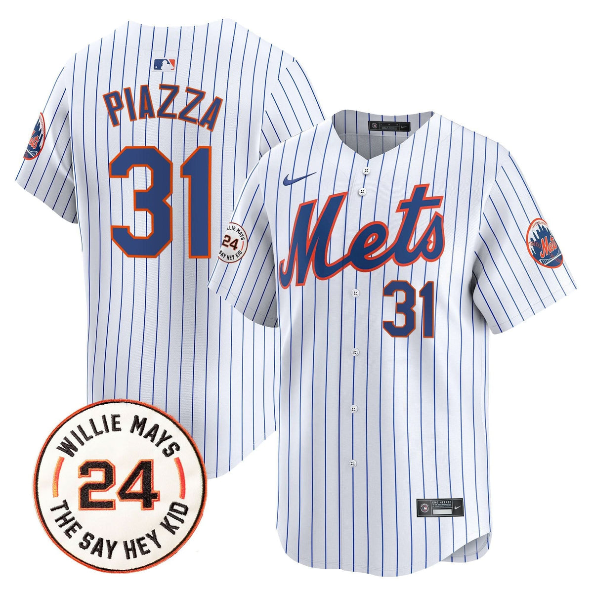 New York Mets Willie Mays Patch Vapor Premier Limited Jersey - Stitched