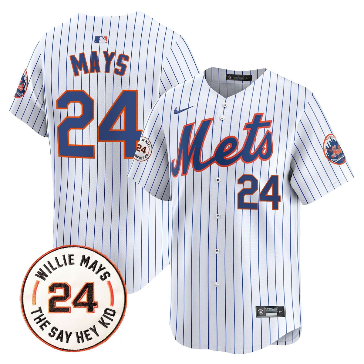 New York Mets Willie Mays Patch Vapor Premier Limited Jersey - Stitched