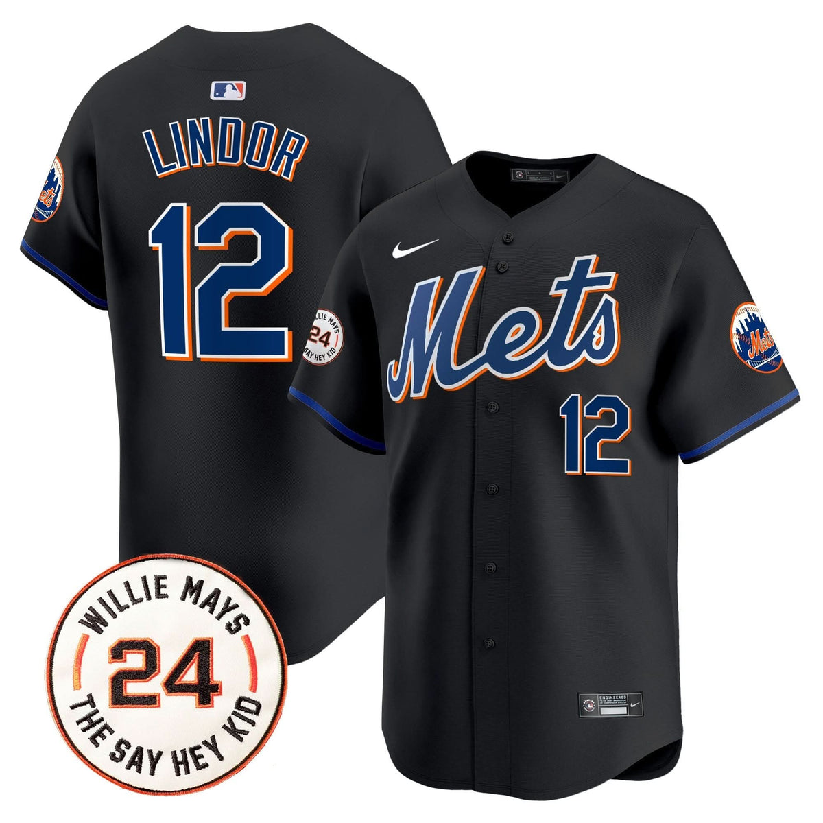 New York Mets Willie Mays Patch Vapor Premier Limited Jersey - Stitched