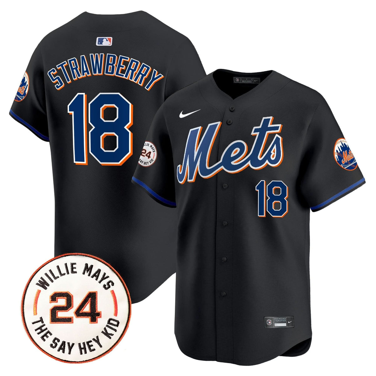 New York Mets Willie Mays Patch Vapor Premier Limited Jersey - Stitched
