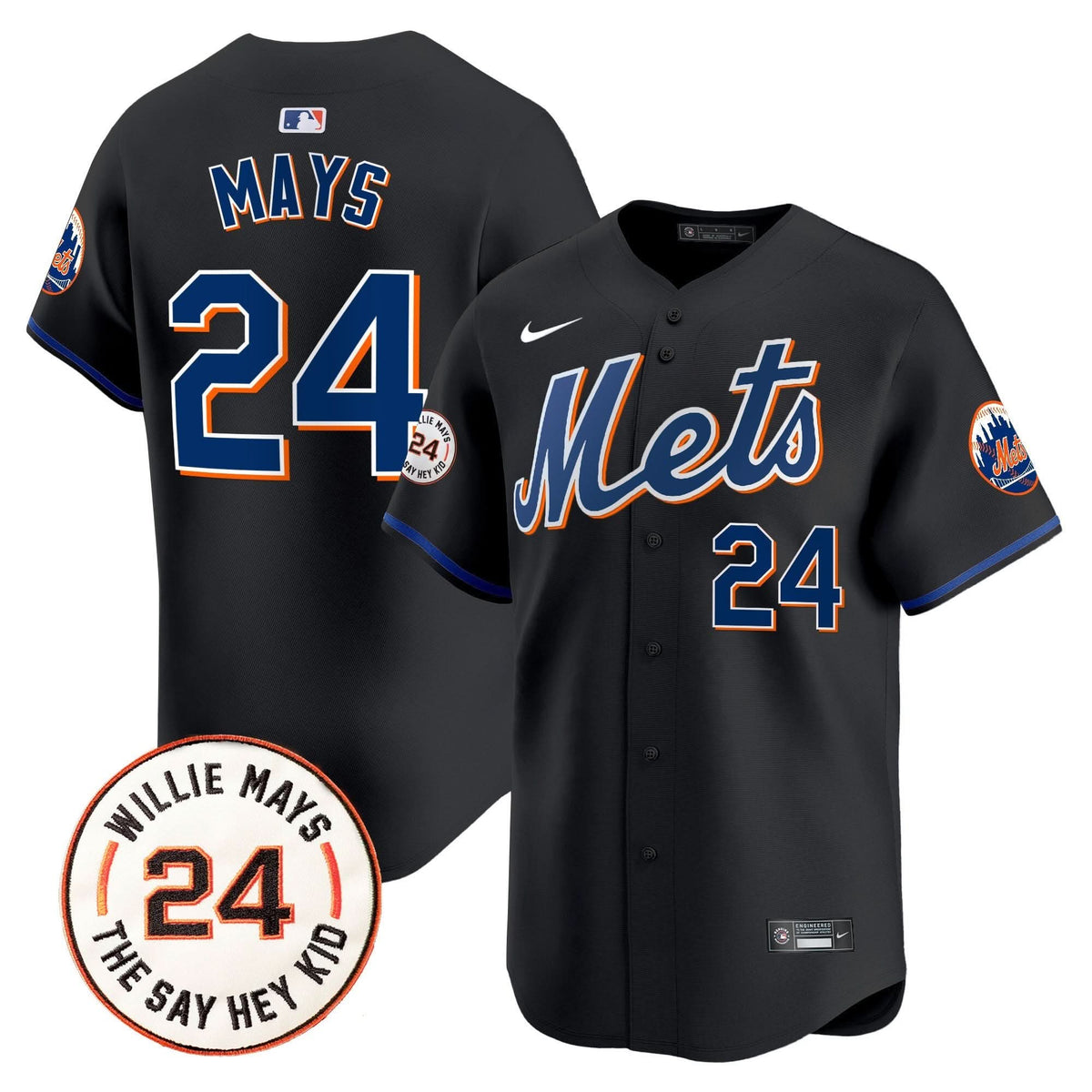 New York Mets Willie Mays Patch Vapor Premier Limited Jersey - Stitched
