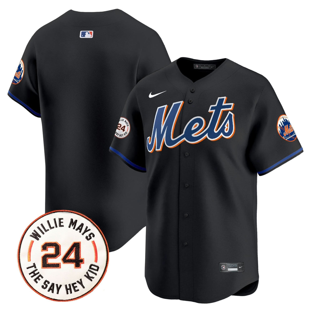 New York Mets Willie Mays Patch Vapor Premier Limited Jersey - Stitched