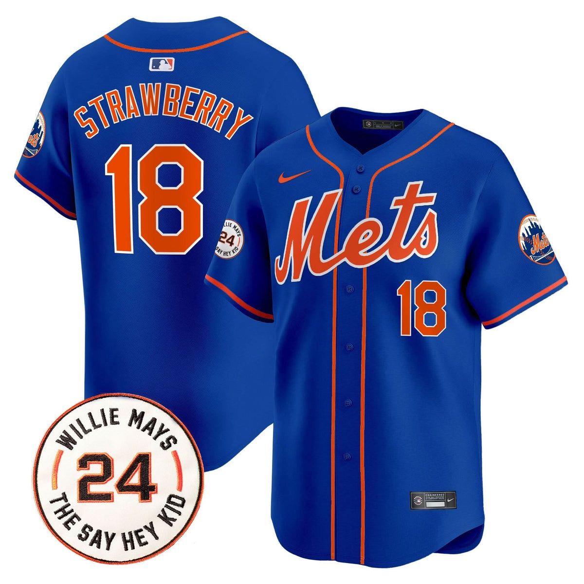 New York Mets Willie Mays Patch Vapor Premier Limited Jersey - Stitched