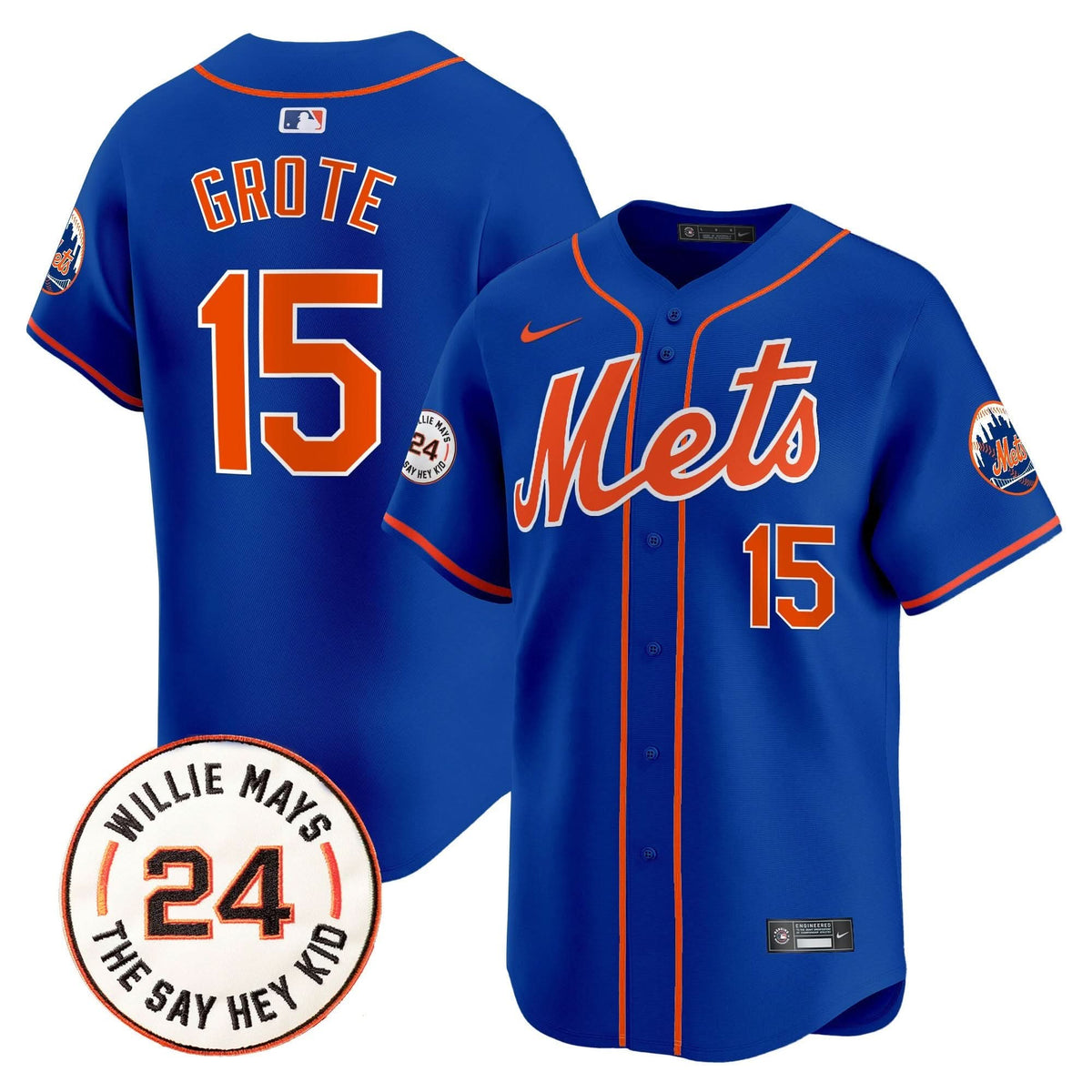 New York Mets Willie Mays Patch Vapor Premier Limited Jersey - Stitched