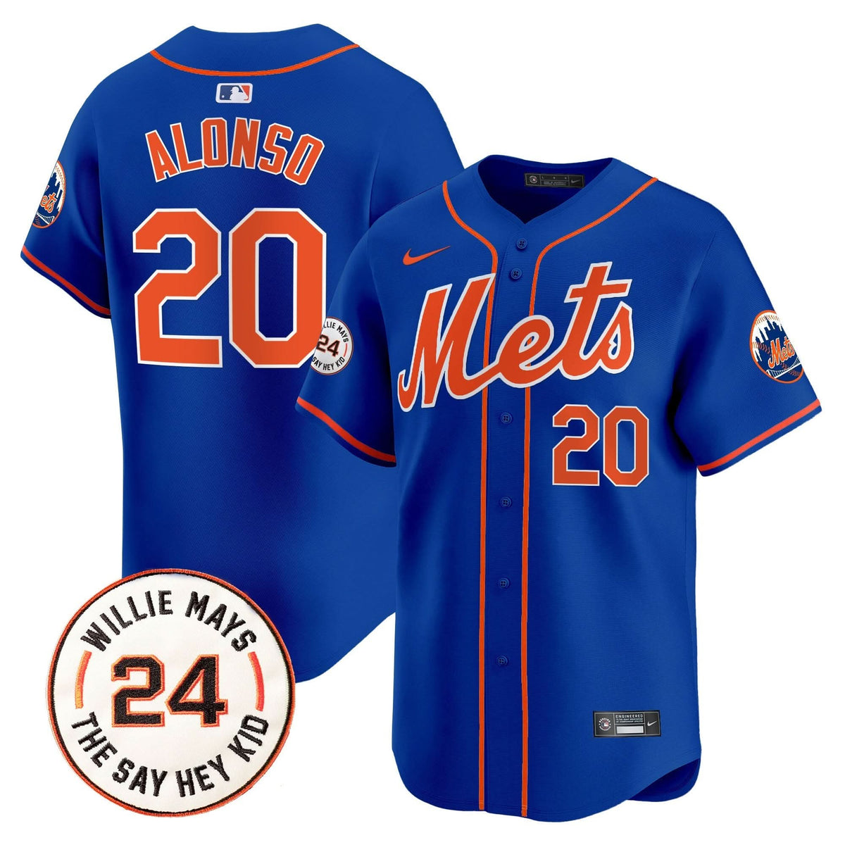New York Mets Willie Mays Patch Vapor Premier Limited Jersey - Stitched
