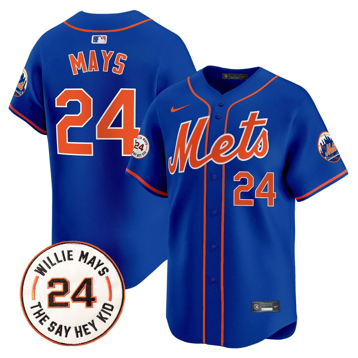 New York Mets Willie Mays Patch Vapor Premier Limited Jersey - Stitched