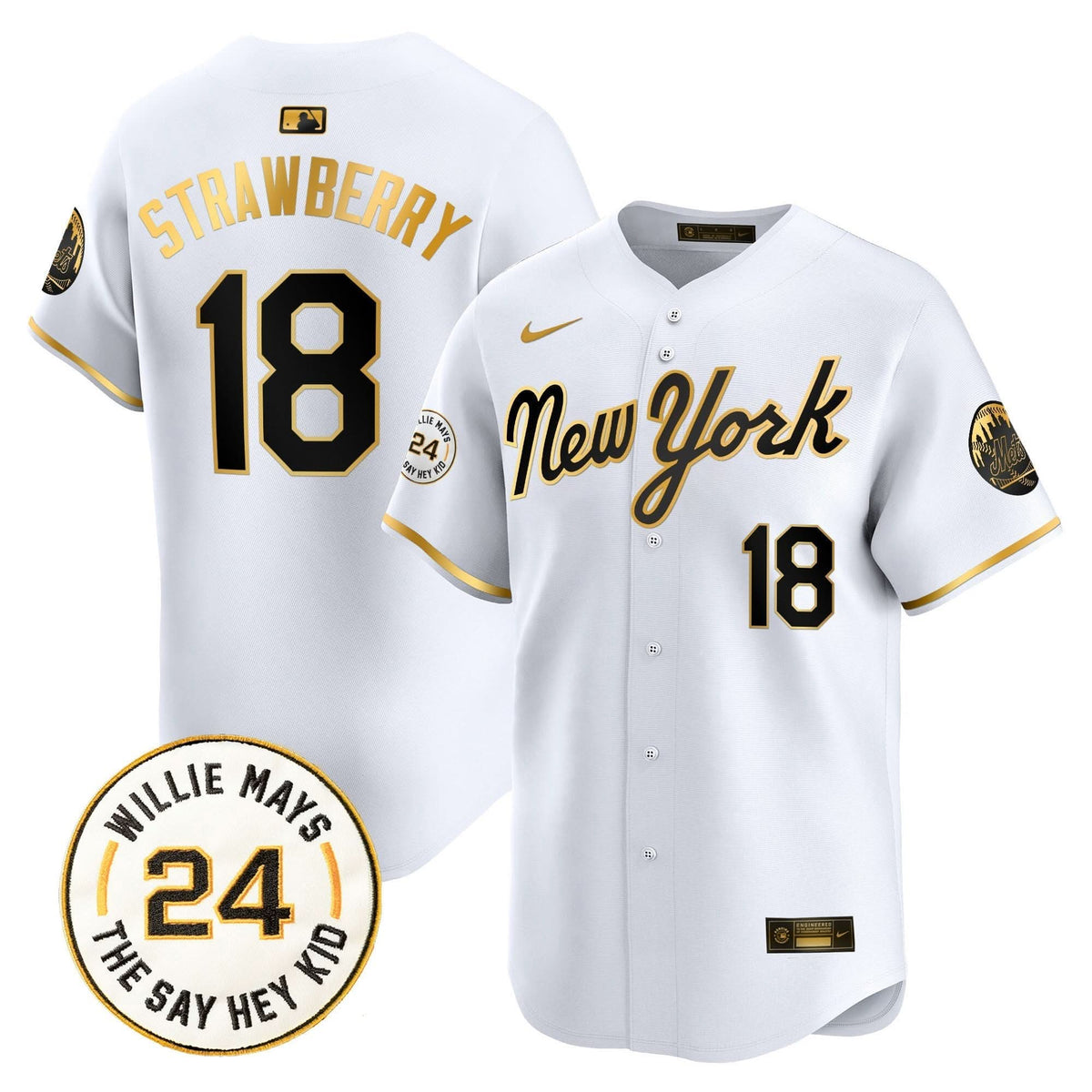 New York Mets Willie Mays Patch Vapor Premier Limited Jersey - Stitched