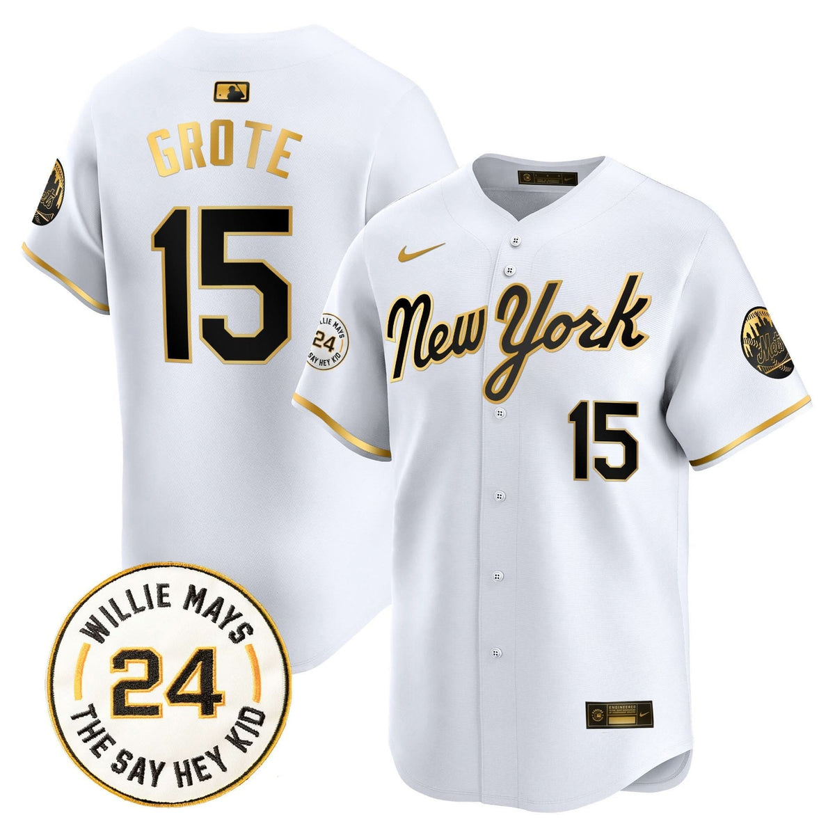 New York Mets Willie Mays Patch Vapor Premier Limited Jersey - Stitched
