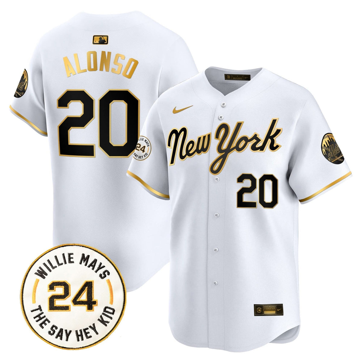 New York Mets Willie Mays Patch Vapor Premier Limited Jersey - Stitched