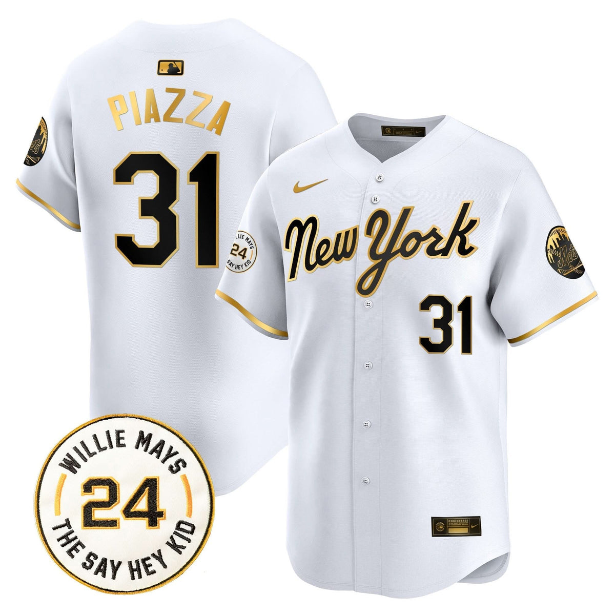 New York Mets Willie Mays Patch Vapor Premier Limited Jersey - Stitched