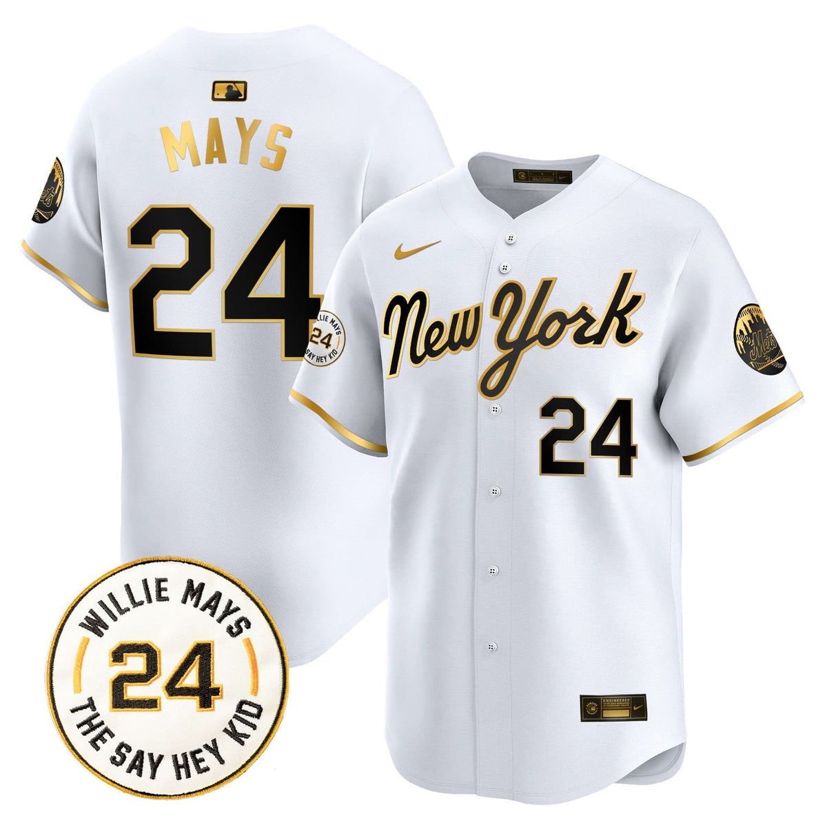New York Mets Willie Mays Patch Vapor Premier Limited Jersey - Stitched