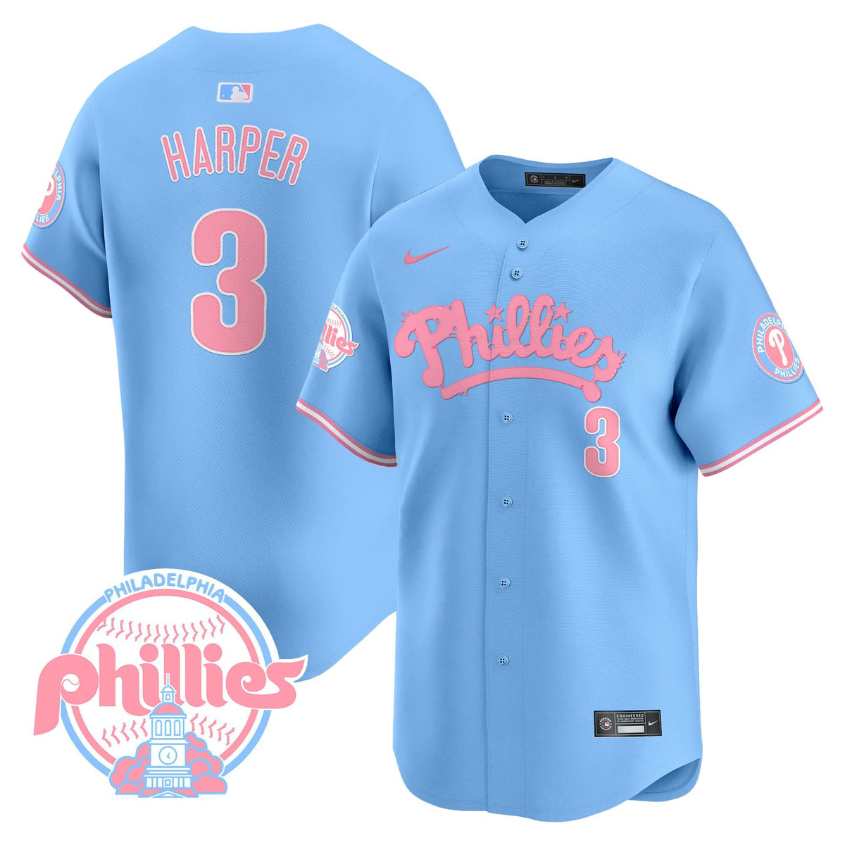 Philadelphia Phillies Bubblegum Pink Vapor Premier Limited Jersey - Stitched
