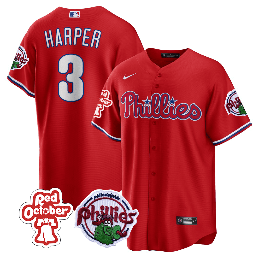 Philadelphia Phillies Red October Patch Cool Base Jersey - Stitched