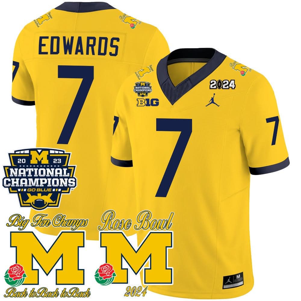 Michigan Wolverines 2023 National Champions & Rose Bowl Patch Vapor Jersey-Cuztomshoes