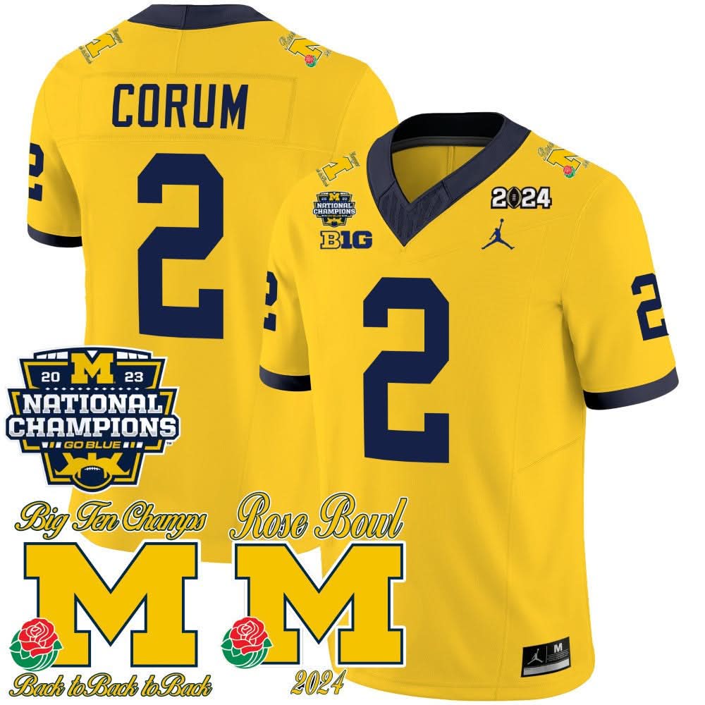 Michigan Wolverines 2023 National Champions & Rose Bowl Patch Vapor Jersey-Cuztomshoes