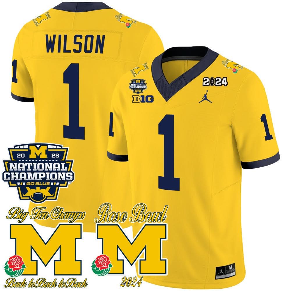 Michigan Wolverines 2023 National Champions & Rose Bowl Patch Vapor Jersey-Cuztomshoes