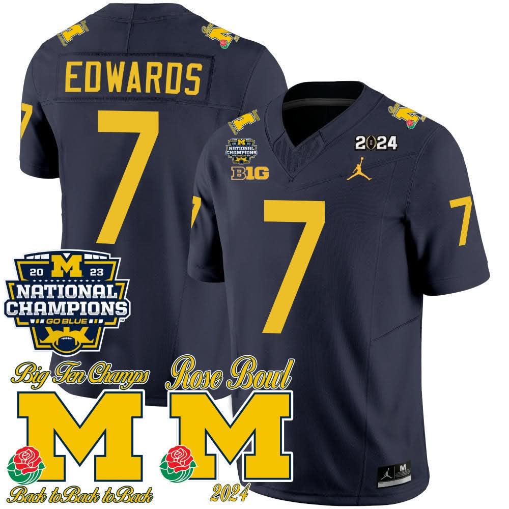 Michigan Wolverines 2023 National Champions & Rose Bowl Patch Vapor Jersey-Cuztomshoes