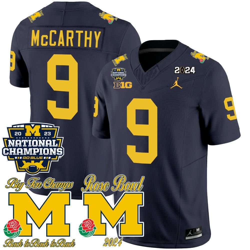 Michigan Wolverines 2023 National Champions & Rose Bowl Patch Vapor Jersey-Cuztomshoes