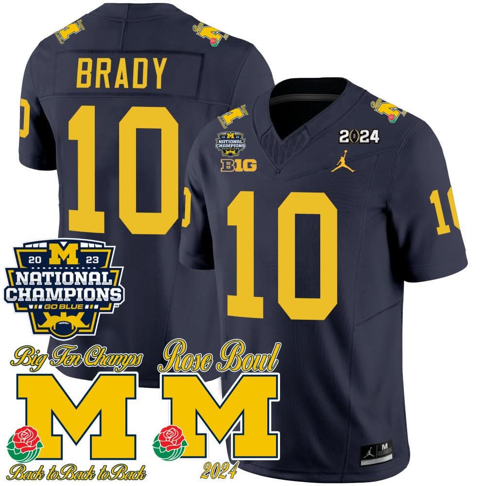 Michigan Wolverines 2023 National Champions & Rose Bowl Patch Vapor Jersey-Cuztomshoes