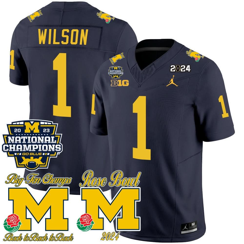 Michigan Wolverines 2023 National Champions & Rose Bowl Patch Vapor Jersey-Cuztomshoes