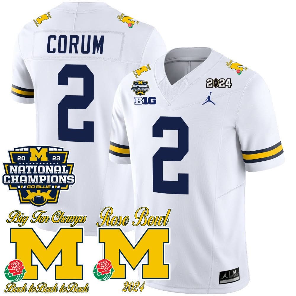 Michigan Wolverines 2023 National Champions & Rose Bowl Patch Vapor Jersey-Cuztomshoes