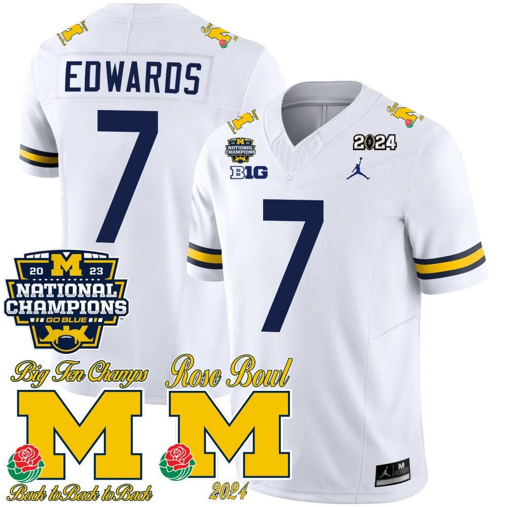 Michigan Wolverines 2023 National Champions & Rose Bowl Patch Vapor Jersey-Cuztomshoes