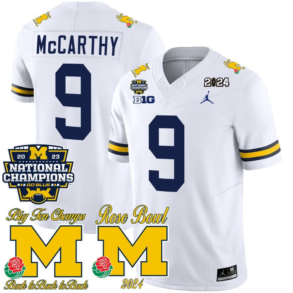 Michigan Wolverines 2023 National Champions & Rose Bowl Patch Vapor Jersey-Cuztomshoes