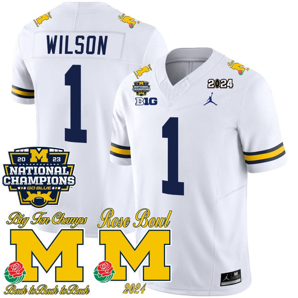 Michigan Wolverines 2023 National Champions & Rose Bowl Patch Vapor Jersey-Cuztomshoes