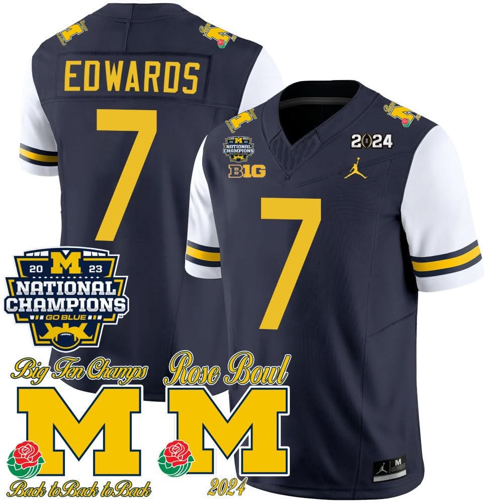 Michigan Wolverines 2023 National Champions & Rose Bowl Patch Vapor Jersey-Cuztomshoes