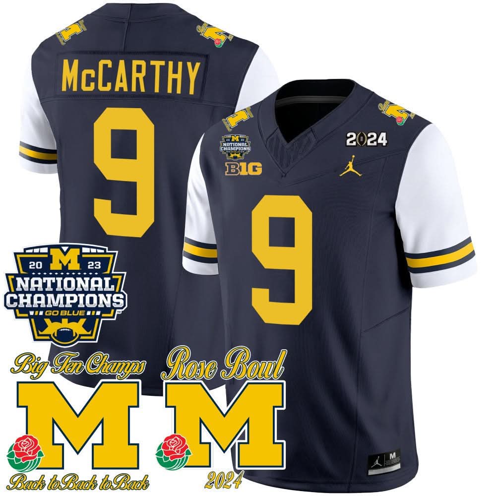Michigan Wolverines 2023 National Champions & Rose Bowl Patch Vapor Jersey-Cuztomshoes