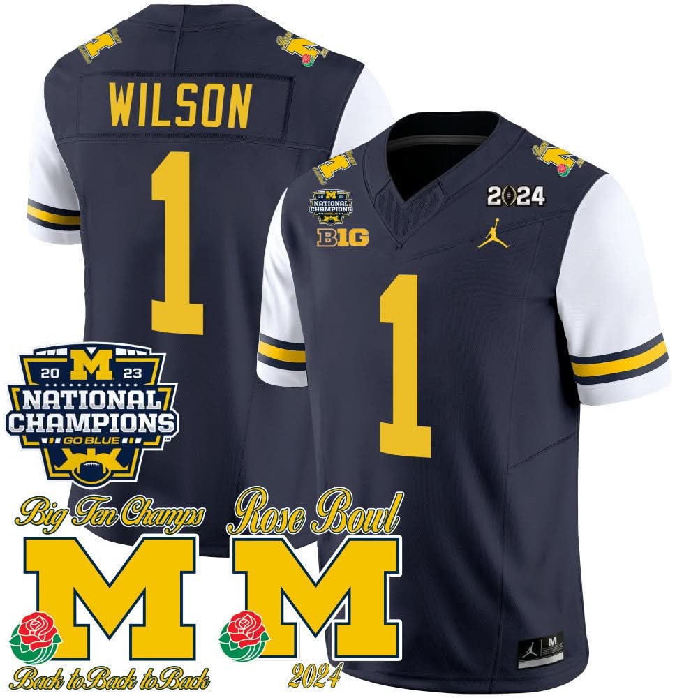 Michigan Wolverines 2023 National Champions & Rose Bowl Patch Vapor Jersey-Cuztomshoes
