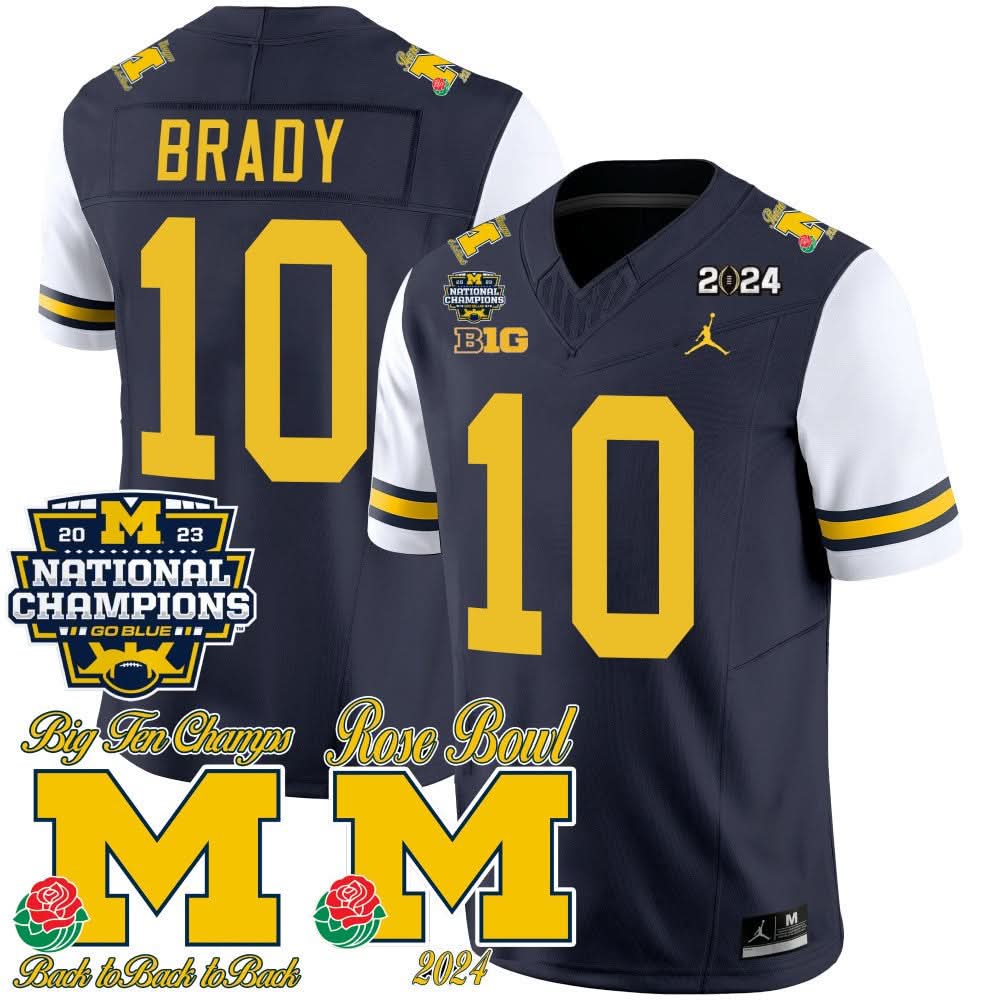 Michigan Wolverines 2023 National Champions & Rose Bowl Patch Vapor Jersey-Cuztomshoes