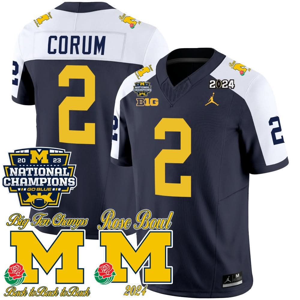 Michigan Wolverines 2023 National Champions & Rose Bowl Patch Vapor Jersey-Cuztomshoes