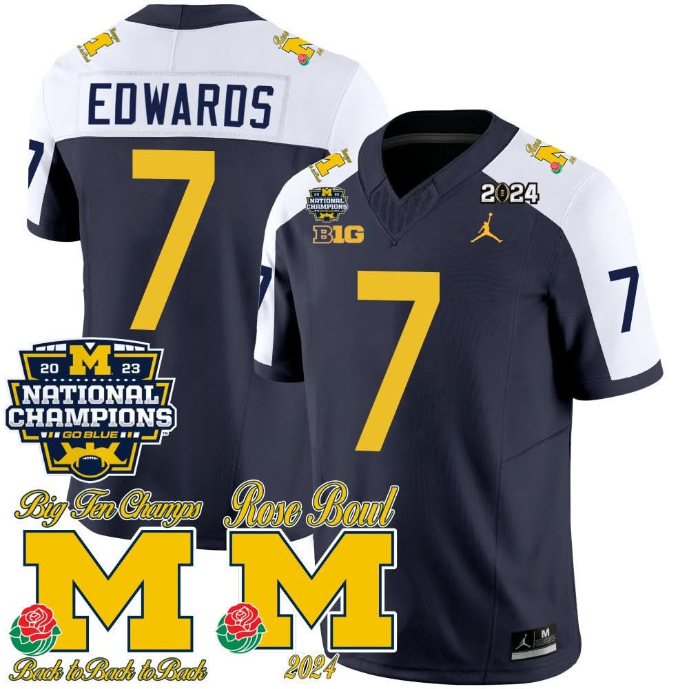 Michigan Wolverines 2023 National Champions & Rose Bowl Patch Vapor Jersey-Cuztomshoes